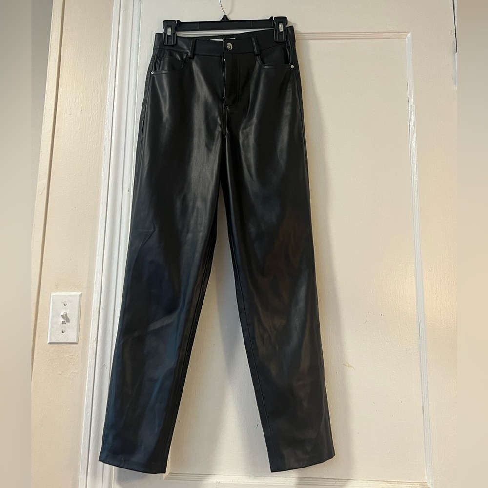 Zara Faux Leather Straight Leg Pants Bloggers Favorite
